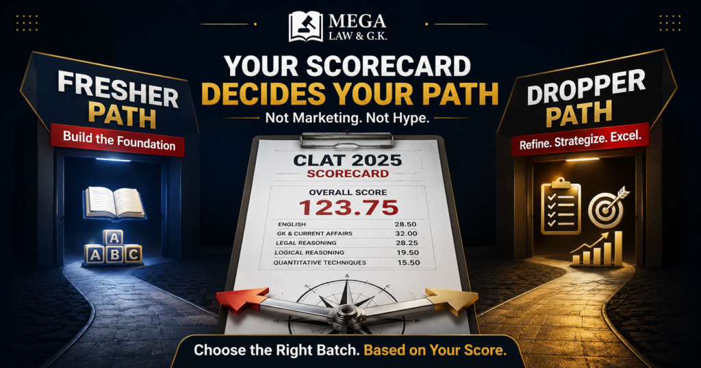 CLAT dropper batch vs fresher batch comparison for second attempt students — Mega Law guide