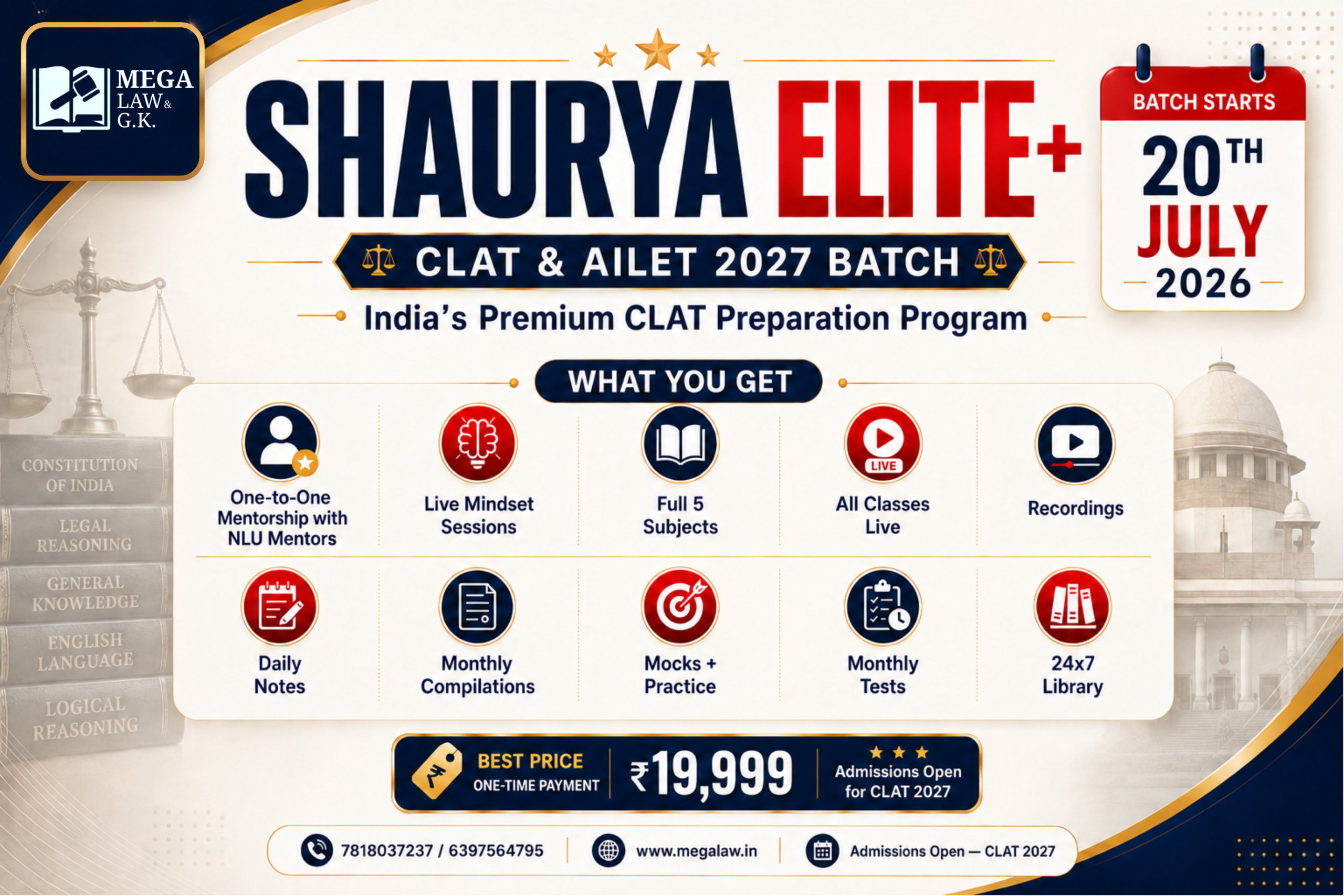 Shaurya Elite Plus CLAT 2027 Online Coaching Batch | CLAT & AILET Preparation for 10th, 11th, 12th Students | Best Law Entrance Coaching in India