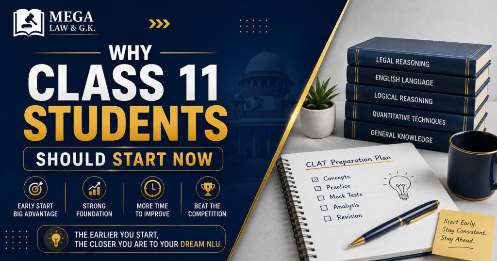 CLAT 2028 preparation guide for Class 11 students — MEGA LAW & G.K.